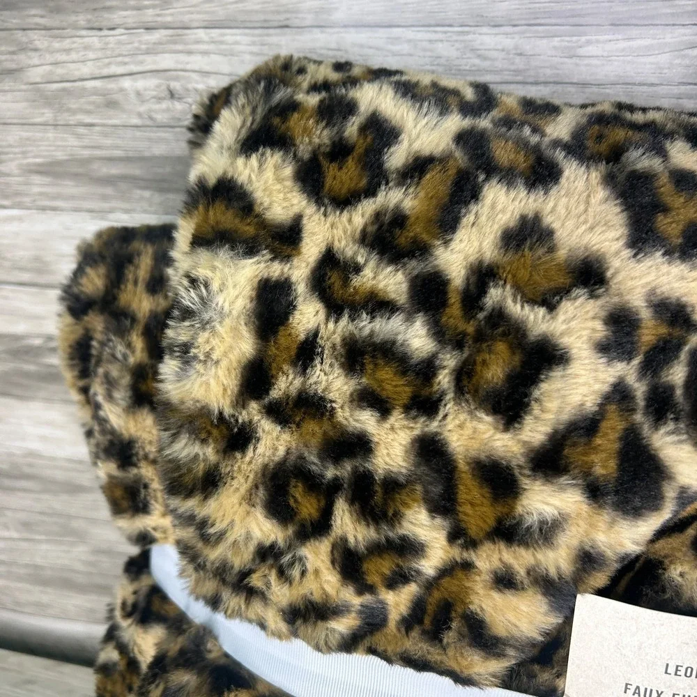 Cracker Barrel Leopard Print Faux Fur Throw Blanket Brown Beige 50x60